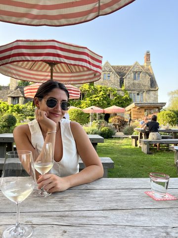 A glass of wine in a Cotswolds pub garden