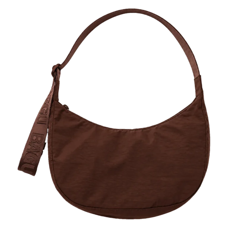 BAGGU Medium Nylon Crescent Bag in chocolate brown nylon