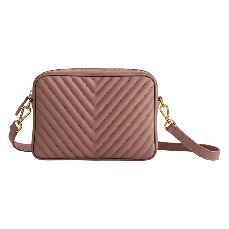 Gemma Quilted Crossbody Bag in mauve chevron quilting with gold hardware