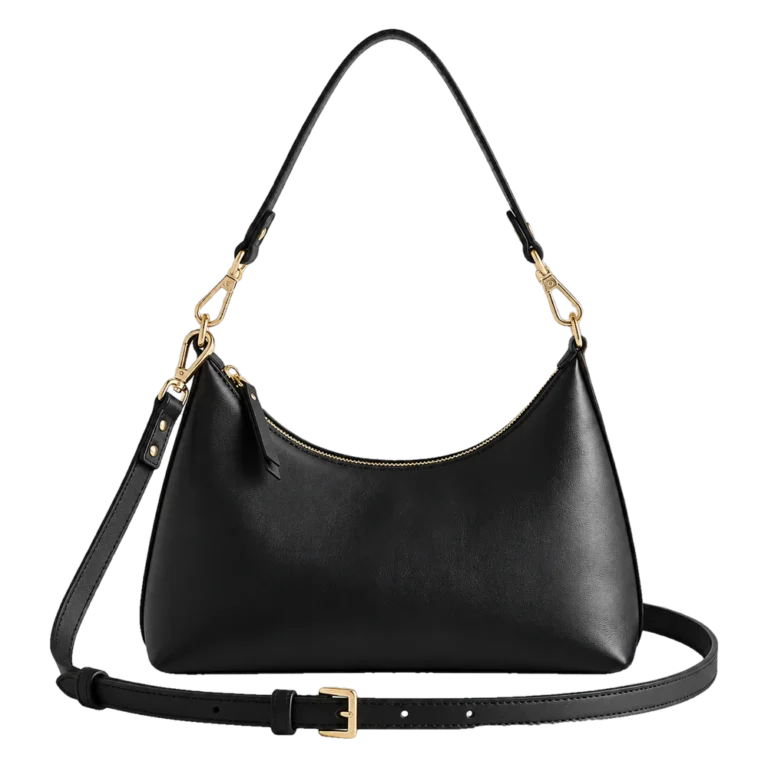 Quince Blair Small Shoulder Bag in black leather with short and long straps